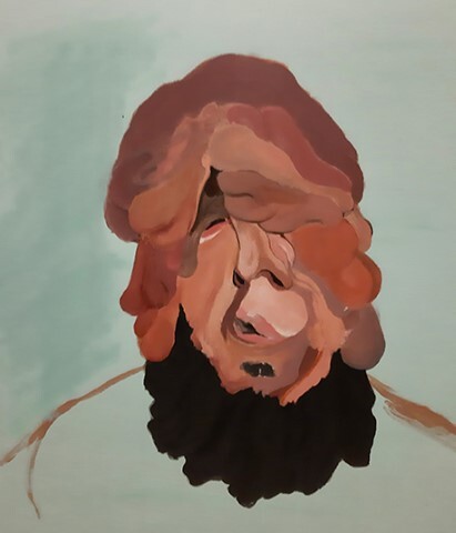 self portrait, צבעי שמן, פסטל שמן, פחם, על נייר, 700X500‬